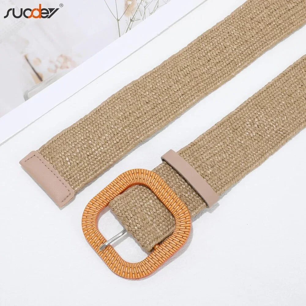 2 Pack Straw Woven Elastic Belt Braided Stretch Wide Boho Rattan Waist Belt for - Picture 5 of 8